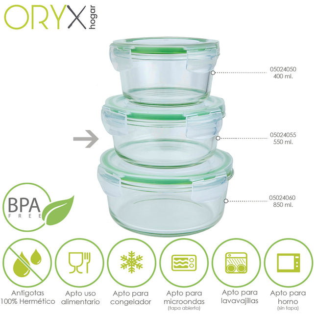 Recipiente hermetico cristal redondo 550 ml. ø 145 x 7 (alt) cm