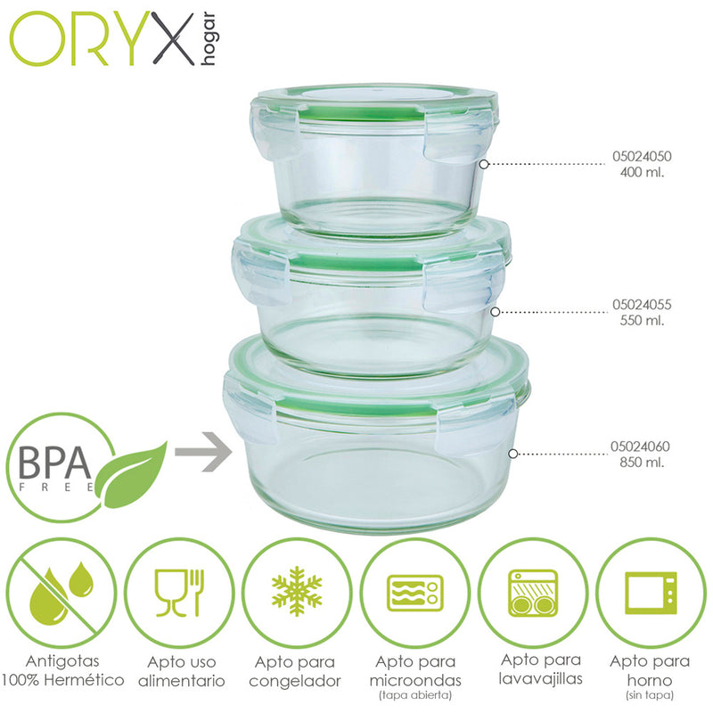 Recipiente hermetico cristal redondo 850 ml. ø 165 x 8 (alt) cm