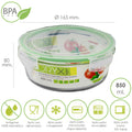 Recipiente hermético cristal redondo 850 ml. Ø 165 x 8 (alt) cm
