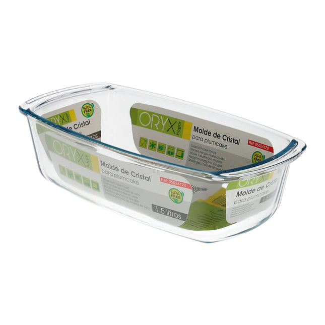 Fuente cristal para horno, 1.5 litros, molde especial reposteria, 27x14x7 cm