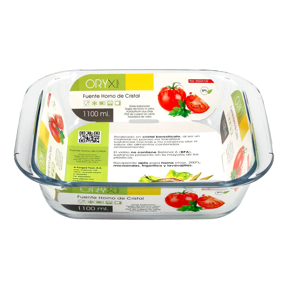 Fuente horno cristal borosilicato cuadrada 1,1litros. 18x18 cm ideal meclas, ensaladas, postres, cocina, resposteria. Libre bpa