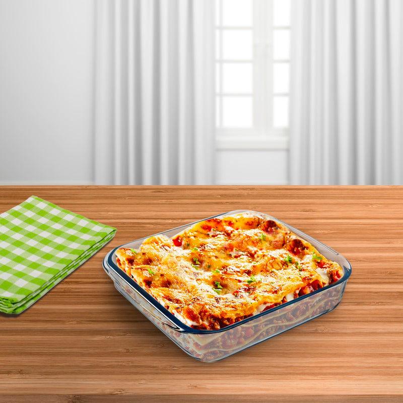 Fuente horno cristal borosilicato cuadrada 1,1litros. 18x18 cm. ideal meclas, ensaladas, postres, cocina, resposteria. libre BPA