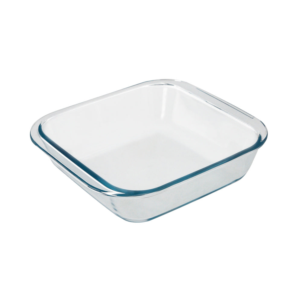 Square borosilicate glass oven dish 1.1 liters. 18x18 cm ideal for mixing, salads, desserts, cooking, baking. BPA free.