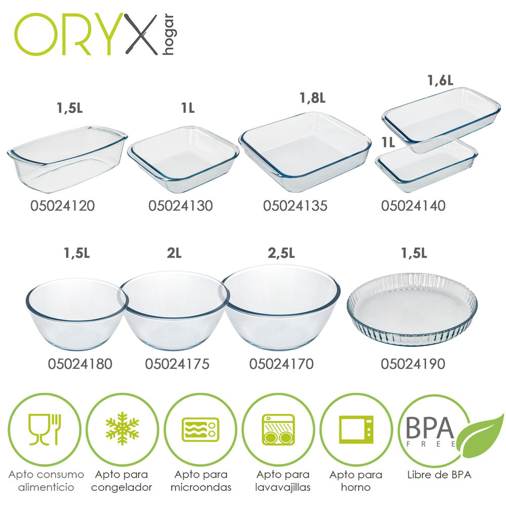 Glass bowl, ideal for mixing. 2.0 liters. BPA-free, borosilicate glass. Salads, desserts, cooking, baking