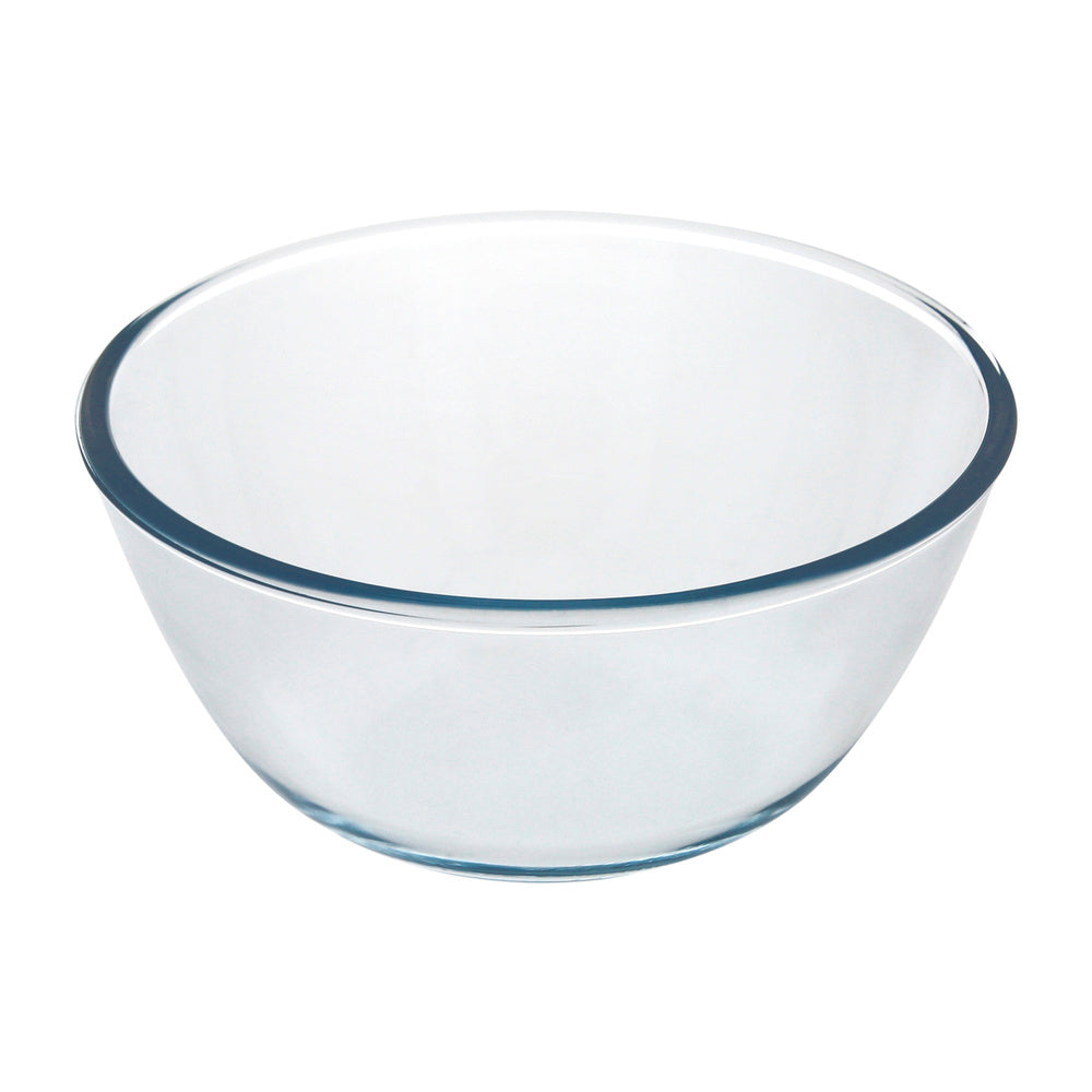 Glass bowl, ideal for mixing. 2.5 liters. BPA-free, borosilicate glass. Salads, desserts, cooking, baking