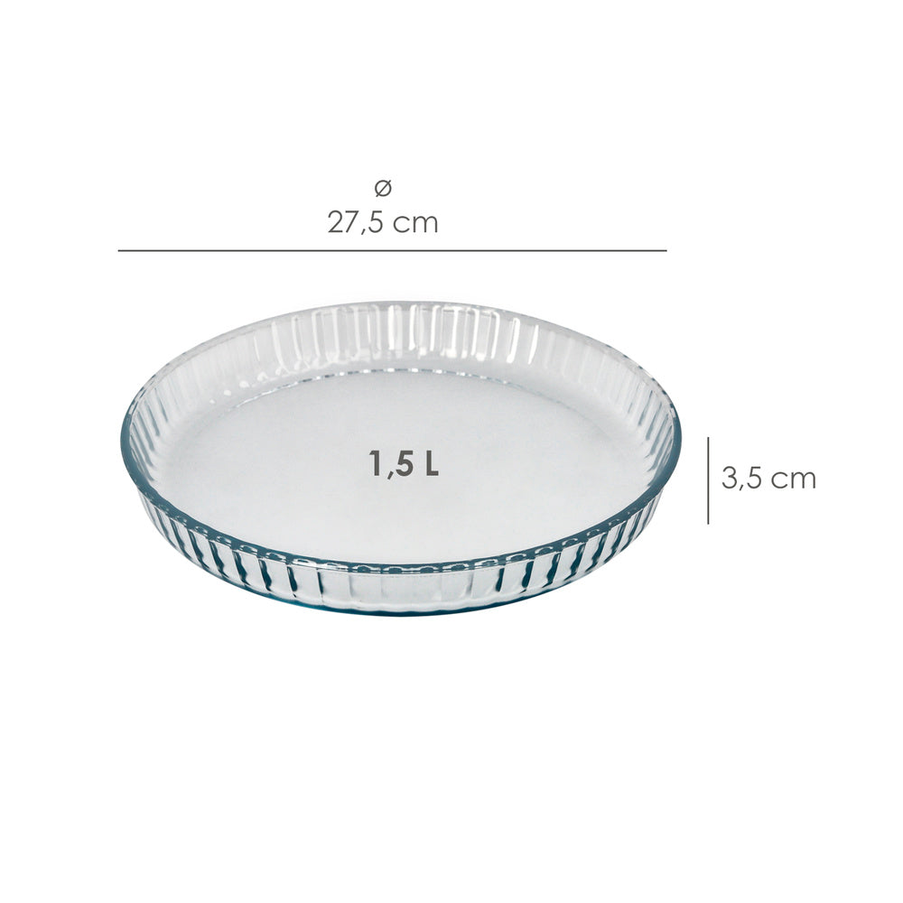 Borosilicate glass fluted oven mold ø 28 cm ideal for desserts, baking, pastries, cakes, quiches, BPA free
