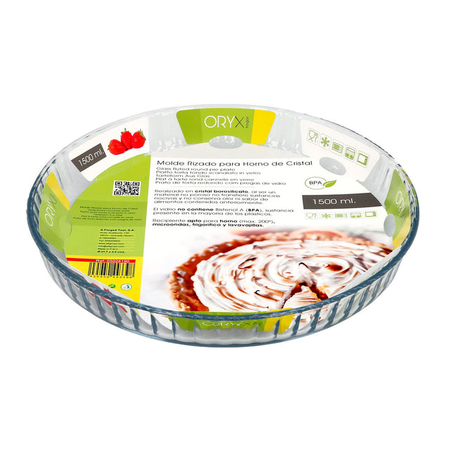 Molde rizado horno cristal borosilicato ø 28 cm. ideal postres, cocina, resposteria, tartas, quiche, libre BPA