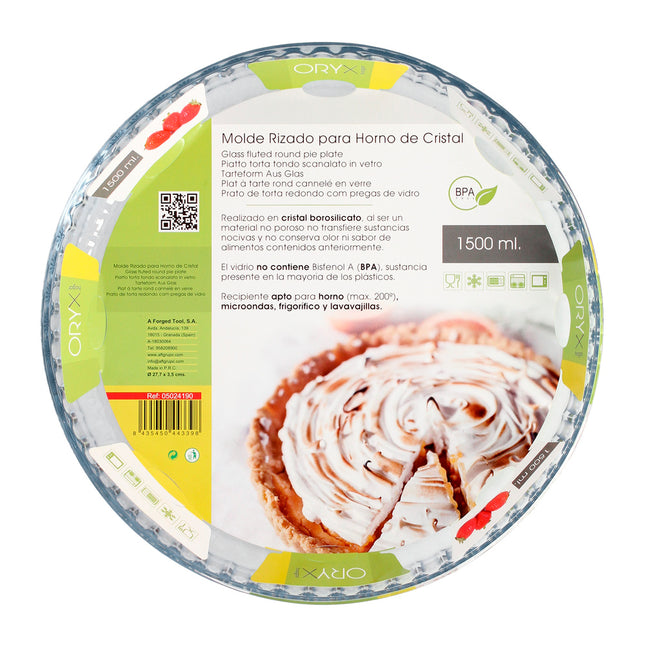 Molde rizado horno cristal borosilicato ø 28 cm. ideal postres, cocina, resposteria, tartas, quiche, libre BPA