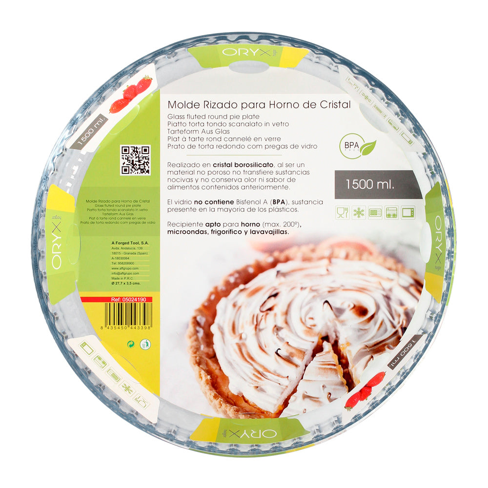 Borosilicate glass fluted oven mold ø 28 cm ideal for desserts, baking, pastries, cakes, quiches, BPA free