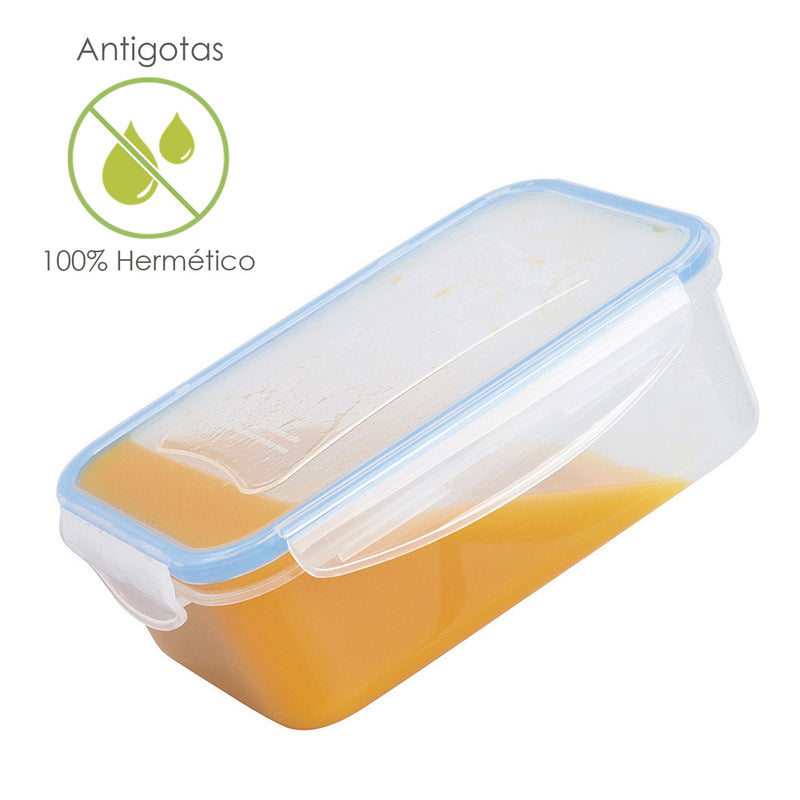 Recipiente hermetico plástico rectangular 240 ml. 12.5x8.5x4.5 (alt.) cm