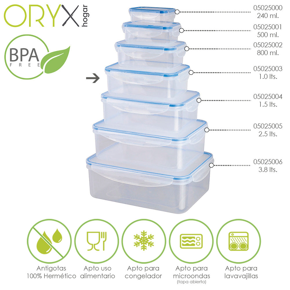 Airtight plastic container, rectangular, 1,000 ml, 19x12.5x6.5 (h) cm