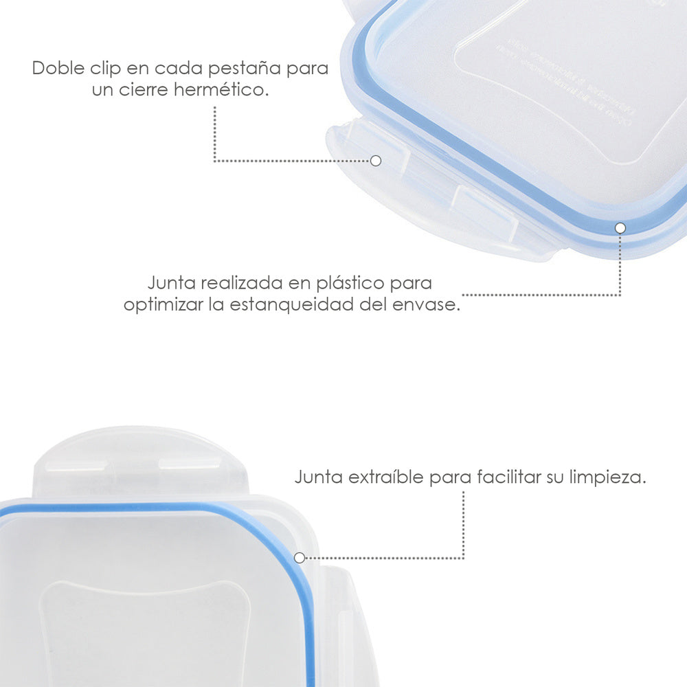 Airtight plastic container. Rectangular 2,500 ml. 25x18x8.5 (H) cm