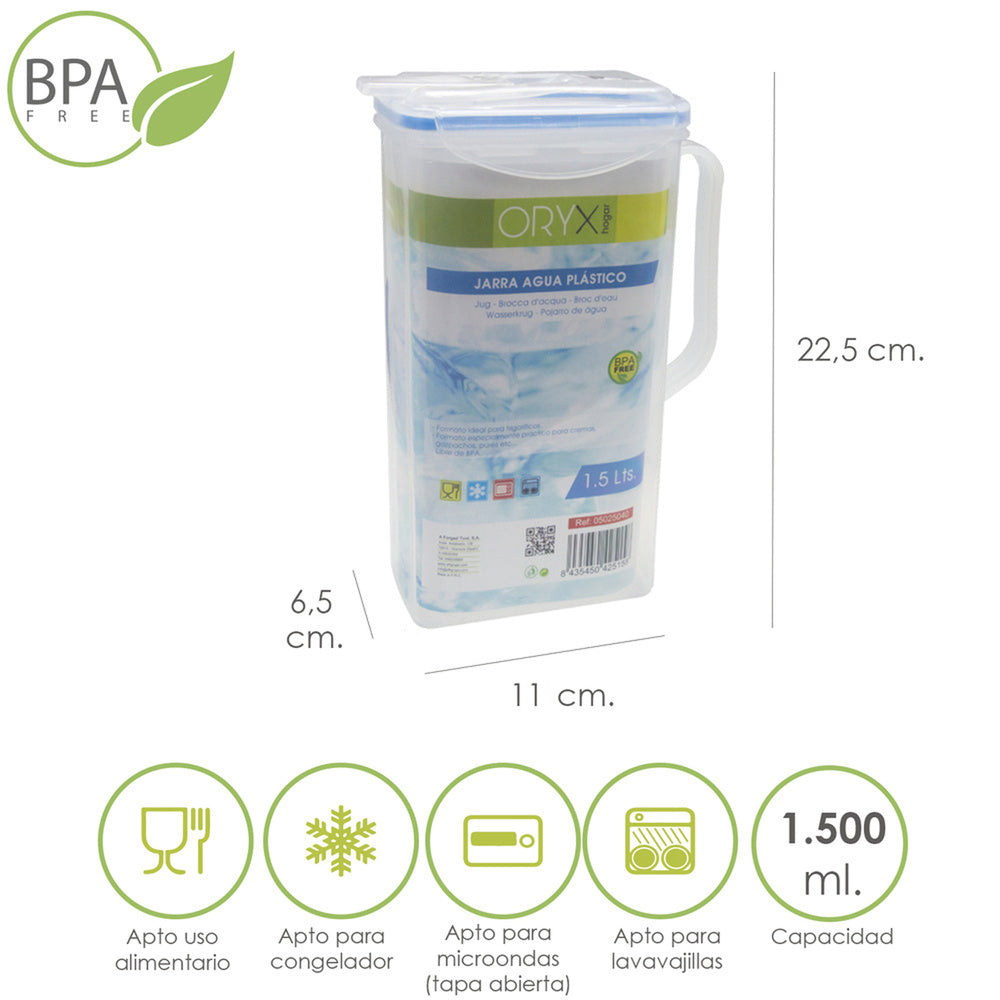 Jarra plástico. cuadrada 1.500 ml. 11 x 6.5 x 22.5 (alt) cm