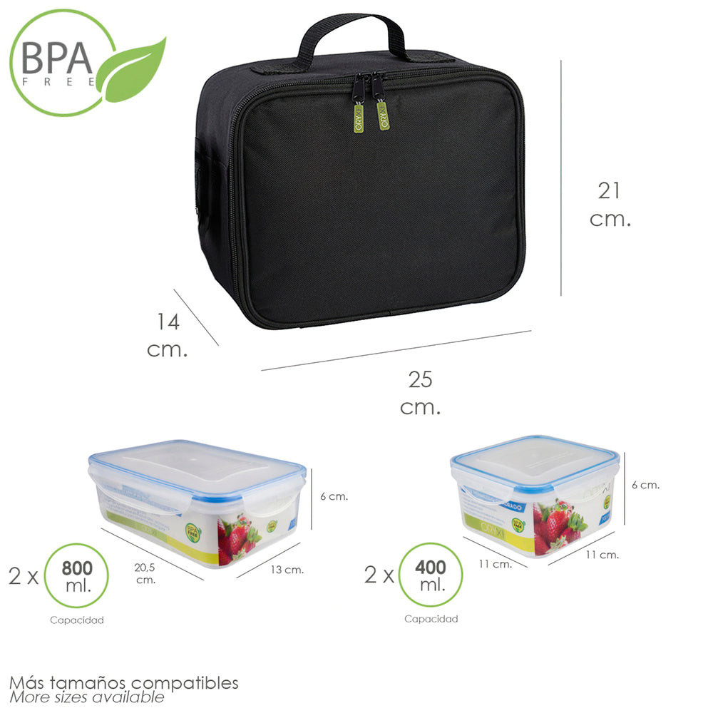 Insulated bag with 4 airtight plastic containers. (2x800 ml + 2x400 ml.)