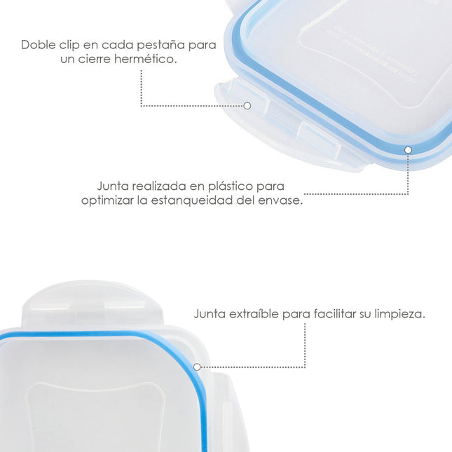 Juego recipientes cierres hermeticos plástico rectangulares (6 piezas)