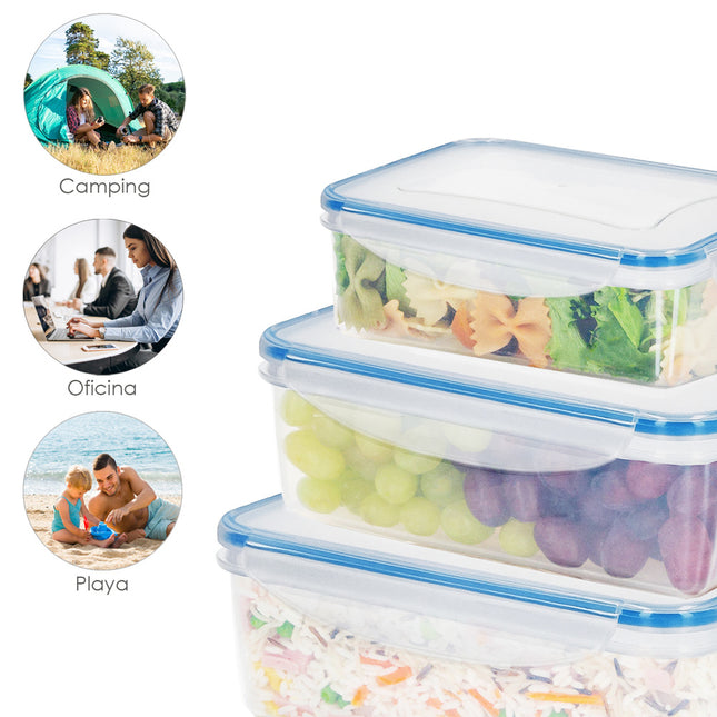 Juego recipientes cierres hermeticos plástico rectangulares (6 piezas)