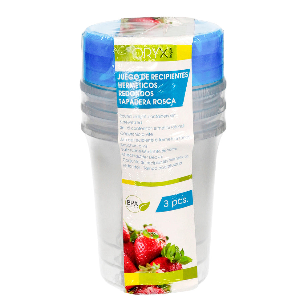 Set of 3 round plastic containers, 1 liter
