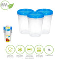 Set of 3 round plastic containers, 1 liter