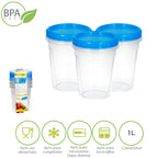 Set of 3 round plastic containers, 1 liter