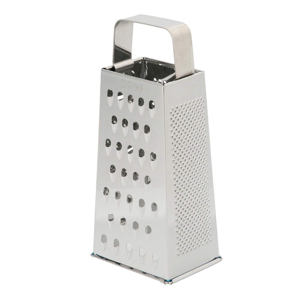 Stainless steel grater, 4 different cuts, vertical.