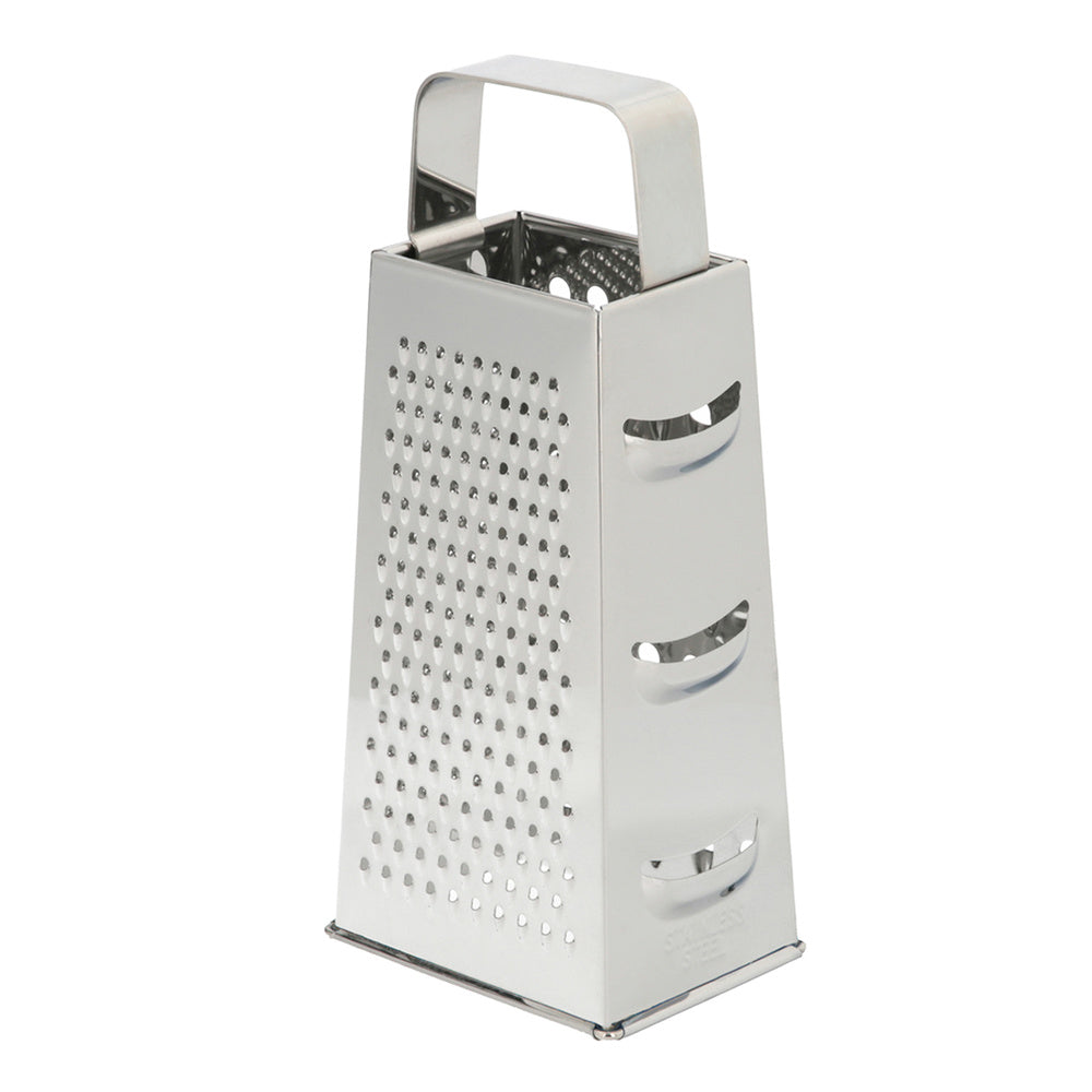 Stainless steel grater, 4 different cuts, vertical.
