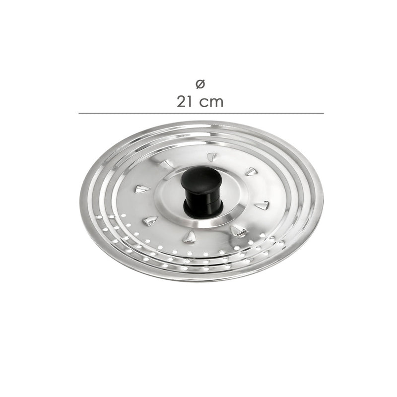 Tapadera multiusos acero inoxidable ø 21 cm. uso tapa anti salpicaduras y escurridor. tapadera adpatable diferentes medidas