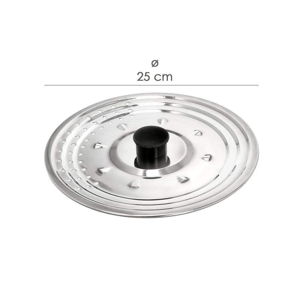 Tapadera multiusos acero inoxidable ø 25 cm uso tapa anti salpicaduras y escurridor. Tapadera adpatable diferentes medidas