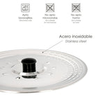 Tapadera multiusos acero inoxidable ø 25 cm uso tapa anti salpicaduras y escurridor. Tapadera adpatable diferentes medidas