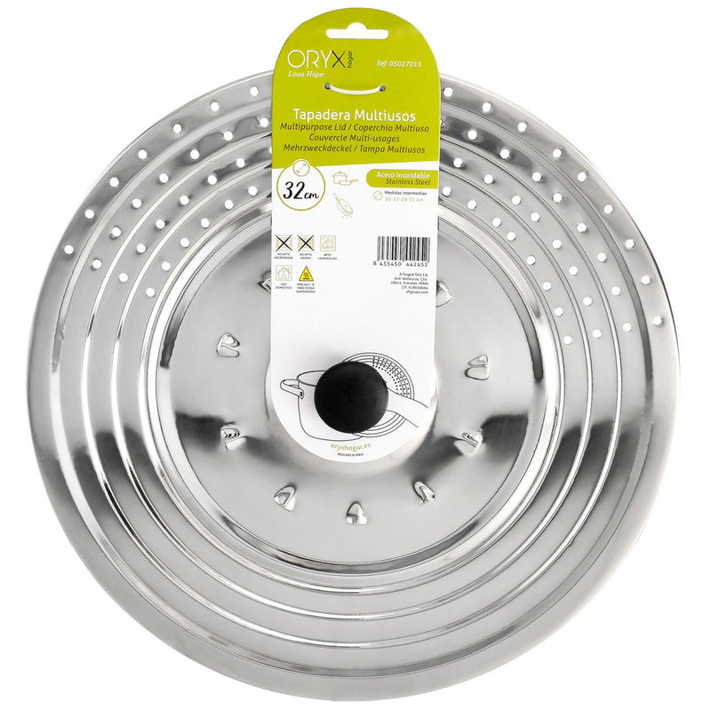 Tapadera multiusos acero inoxidable ø 32 cm. uso tapa anti salpicaduras y escurridor. tapadera adpatable diferentes medidas