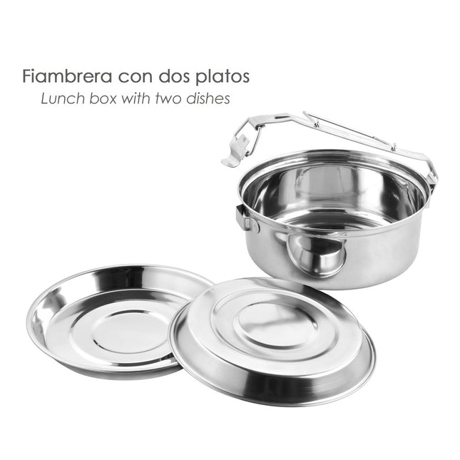 Fiambrera metalica de acero inoxidable con 2 platos ø 16 cm. lunch box, fiambrera metalica, porta alimentos metálico,