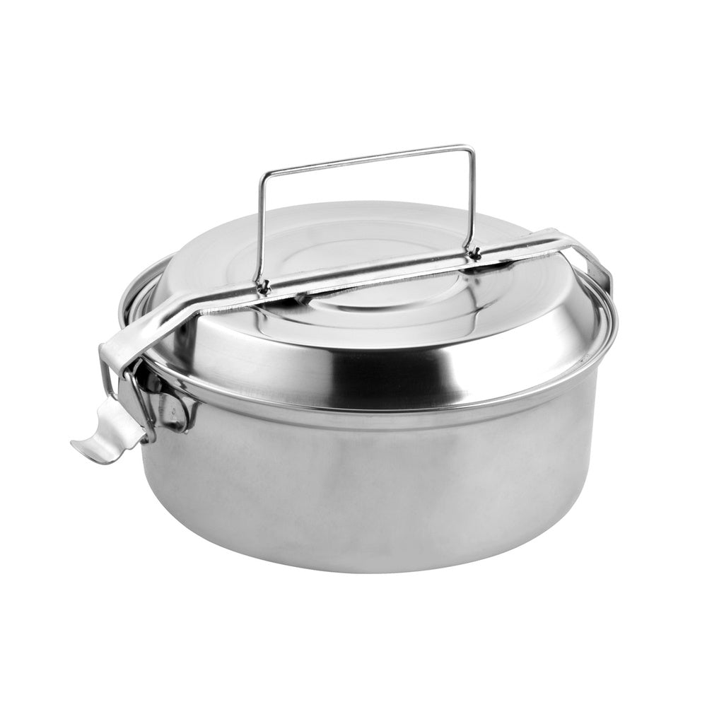 Stainless steel lunch box with 2 compartments, 16 cm diameter, metal lunch box, metal food container