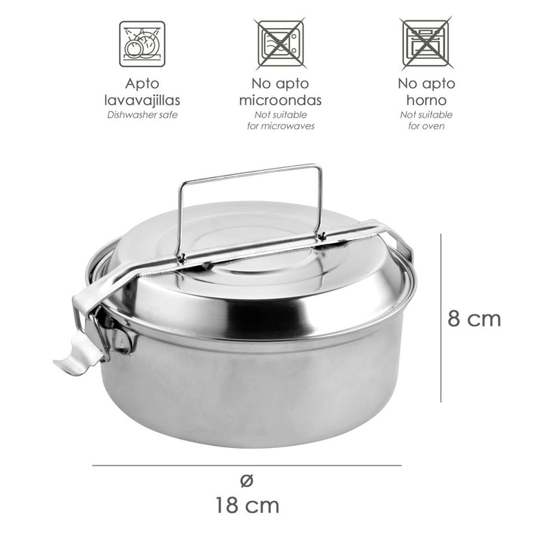 Fiambrera metalica de acero inoxidable con 2 platos ø 18 cm. lunch box, fiambrera metalica, porta alimentos metálico,