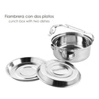 Fiambrera metalica de acero inoxidable con 2 platos ø 18 cm lunch box, fiambrera metalica, porta alimentos metalico,