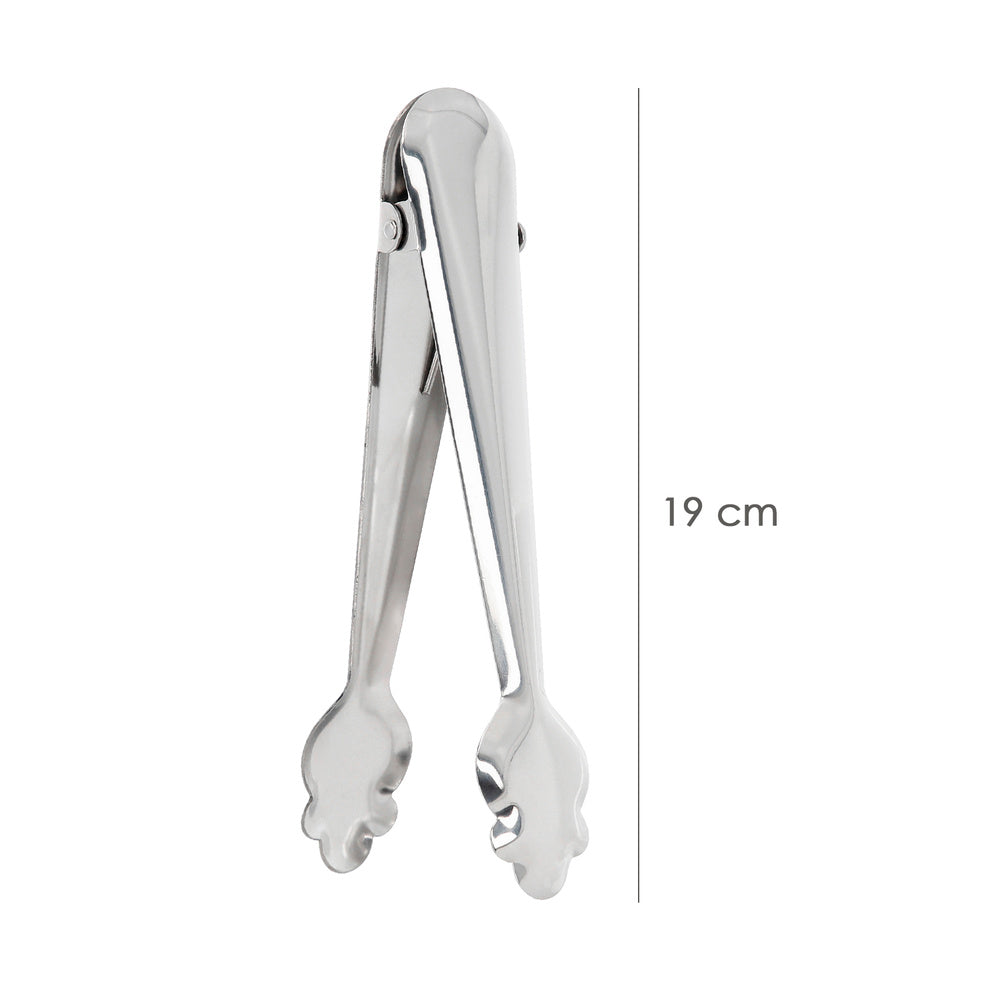 Stainless steel ice tongs with self-opening spring. Length 19 cm