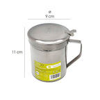 Stainless steel grease container for meat, used oil dispenser 0.5 liters. With strainer and lid