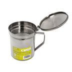 Stainless steel grease container for meat, used oil dispenser 0.5 liters. With strainer and lid