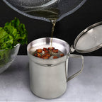 Stainless steel grease container for meat, used oil dispenser 0.5 liters. With strainer and lid