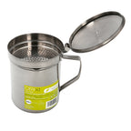 Stainless steel grease container for fish, oil dispenser for used oil, 1.0 L. With strainer and lid