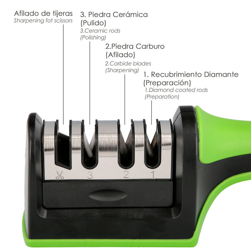 Afilador cocina cuchillos tijeras, 4 etapas con mango