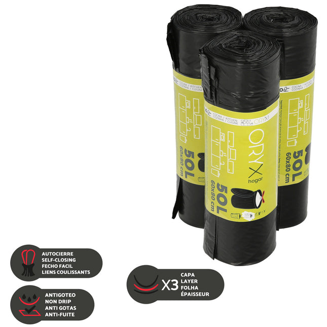 Bolsa basura cierre fácil 50 litros rollo 10 bolsas