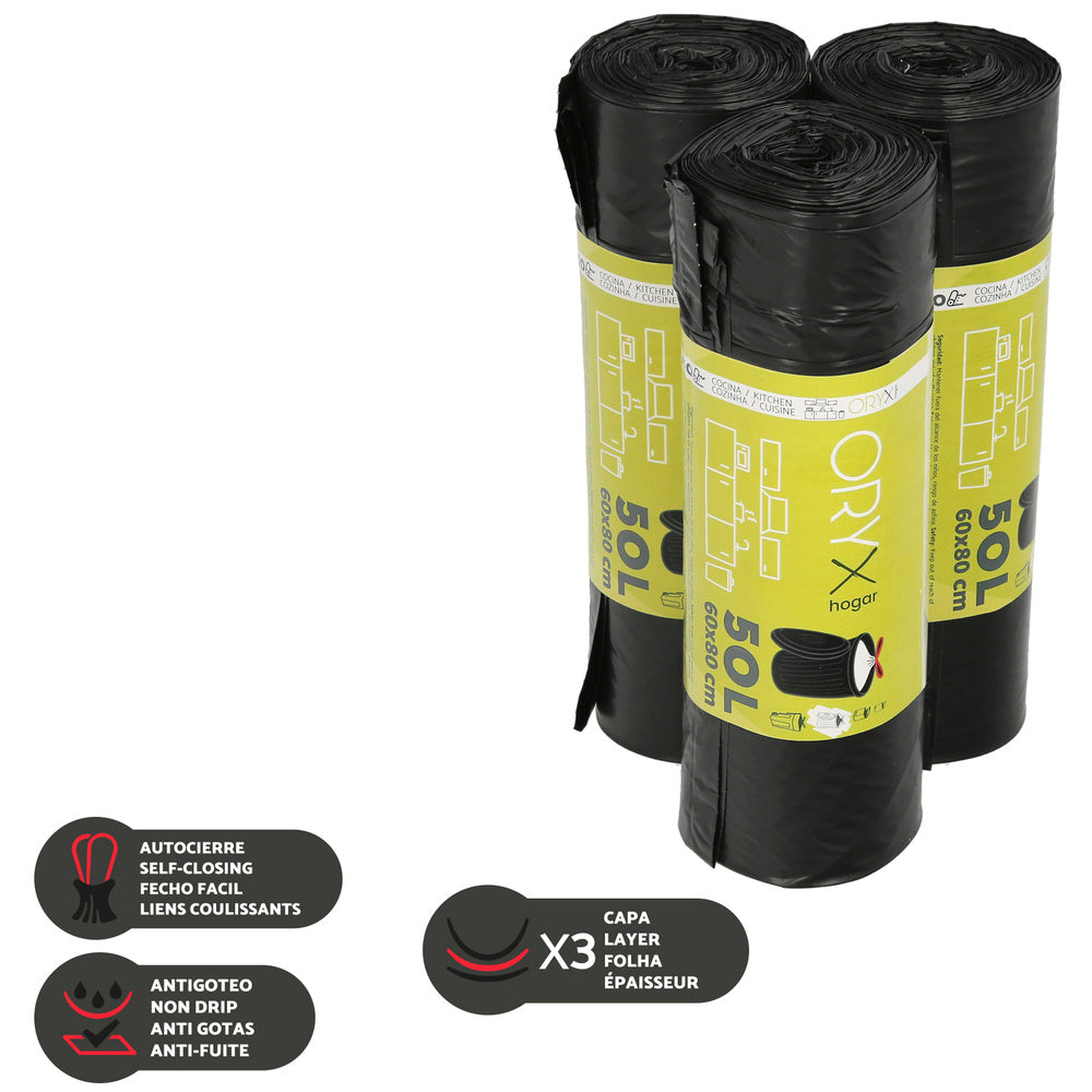 Easy-tie garbage bags 50 liters roll of 10 bags