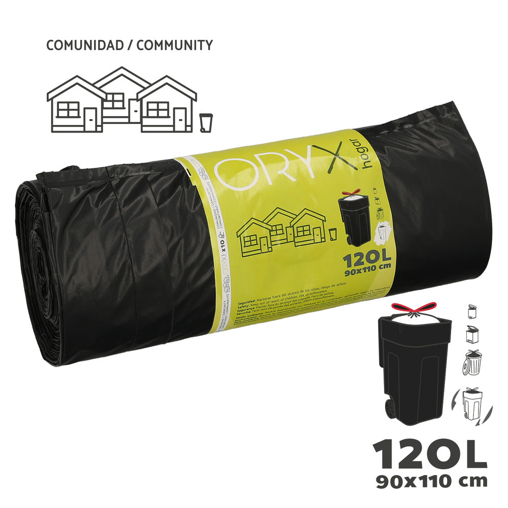 Easy-tie garbage bags 120 liters roll 10 bags