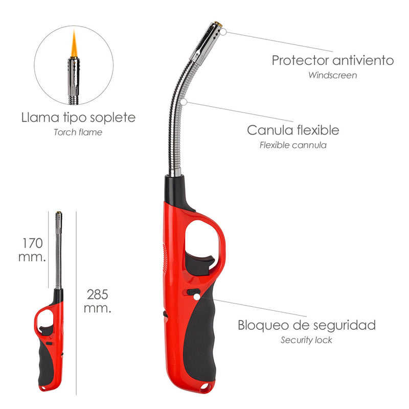 Encendedor / mechero gas antiviento llama tipo soplete 285 mm
