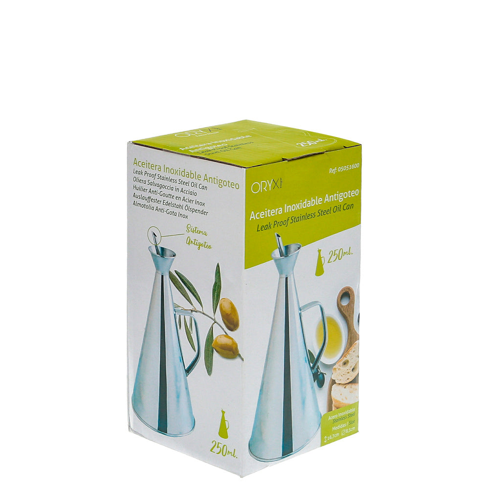 Stainless steel drip-free oil dispenser, 250 ml.