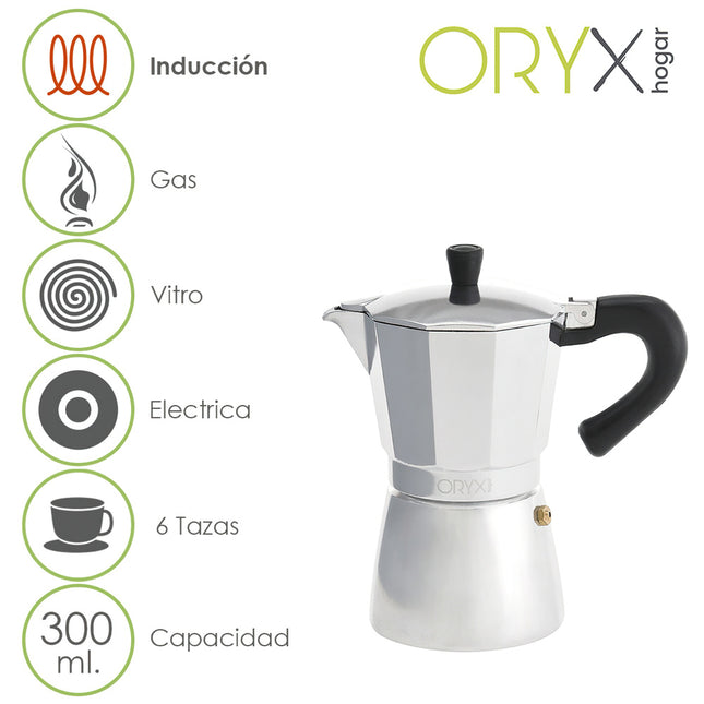 Cafetera inducción aluminio 6 tazas (300 ml.)