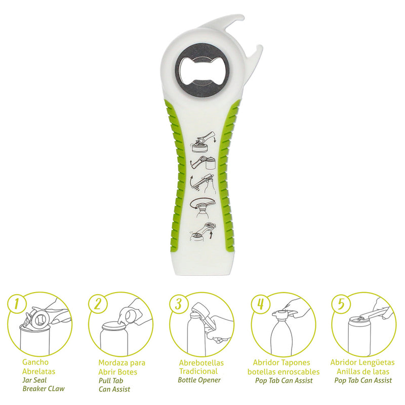 Abre latas /  botellas / botes multifunción 5 en 1