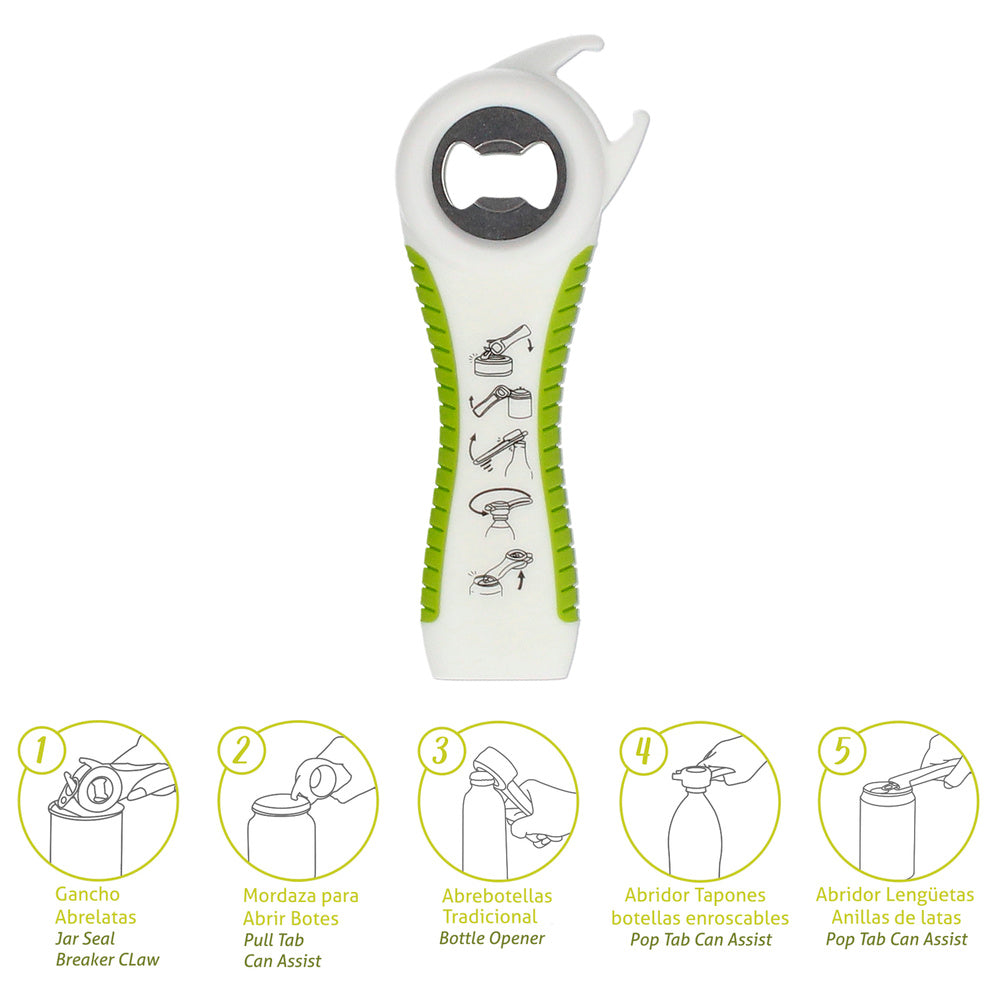 Abre latas /  botellas / botes multifunción 5 en 1