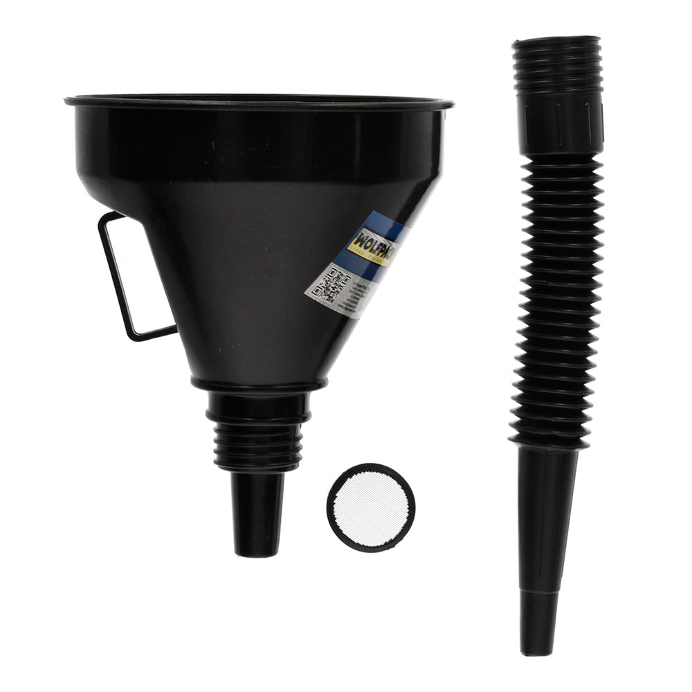 Embudo boca ancha ø 145 mm con prolongador flexible y filtro metálico. Embudo gasoil, embudo gasolina, embudo combustible