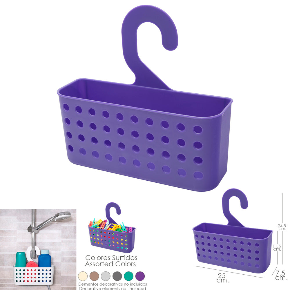 Multipurpose plastic basket (pegs/showers) with hanger assorted colors