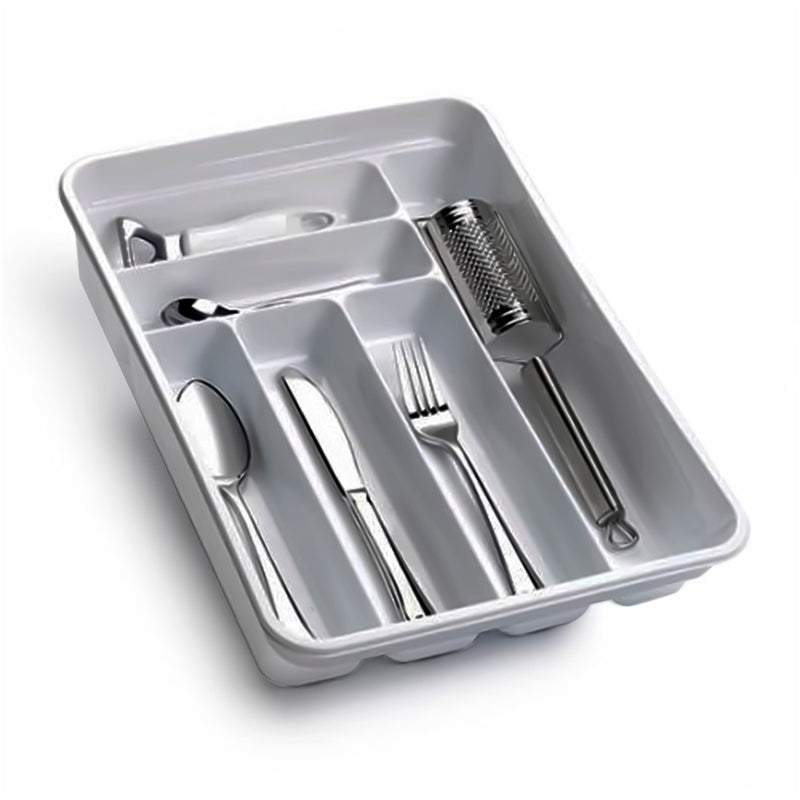 Cubertero plástico para cajón. color plata 40x30x7 cm